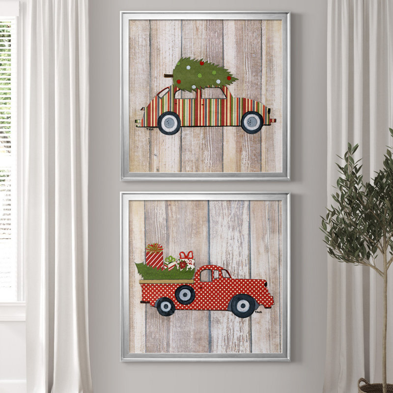 Classic Auto Christmas I - ensemble de 2 reproductions d'art encadrées, H 22,5 po x l 45 po x P 1,5 po, Pas de tapis