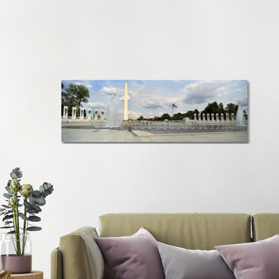 Fountains at a Memorial, National World War II Memorial, Washington Monument, Washington DC, USA 1 Piece Wrapped Canvas Panoramic Wall Art