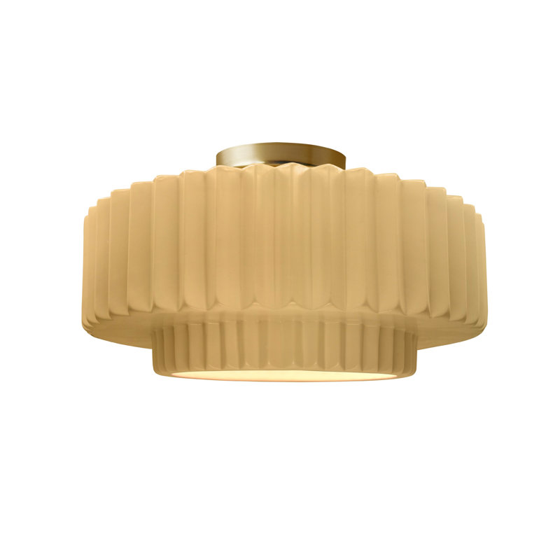 Plafonnier semi-encastré en céramique Radiance, H 7,25 po x l 14,5 po x P 14,5 po, Jaune atténué, Laiton brossé