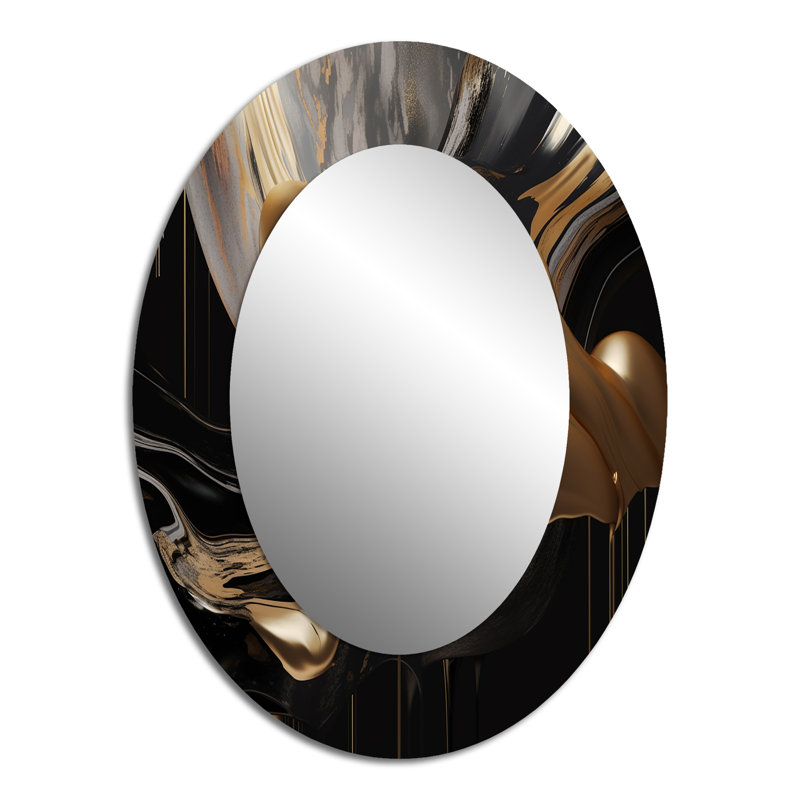 Or et noir captivant marbre II - décor de miroir mural ovale doré, 40 po x 30 po