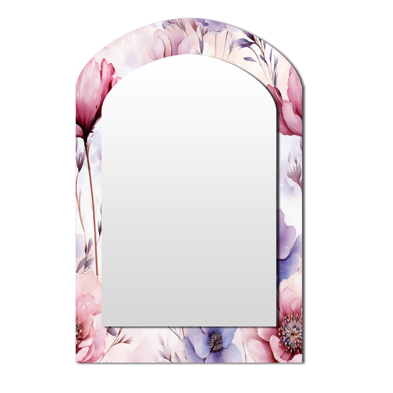 Miroir décoratif rose et mauve à motif de fleurs sauvages sur métal, 43 po x 33 po