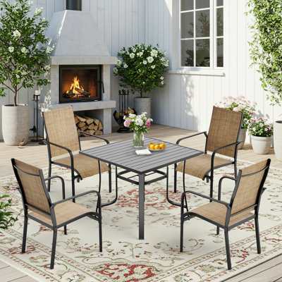 5 Piece Patio Dining Set, Outdoor Dining Table And Chairs Set For 4, 4 Textilene Chairs, 1 Iron Square Table With Adjustable Umbrella Hole (1.57"-1.97 by EROMMY