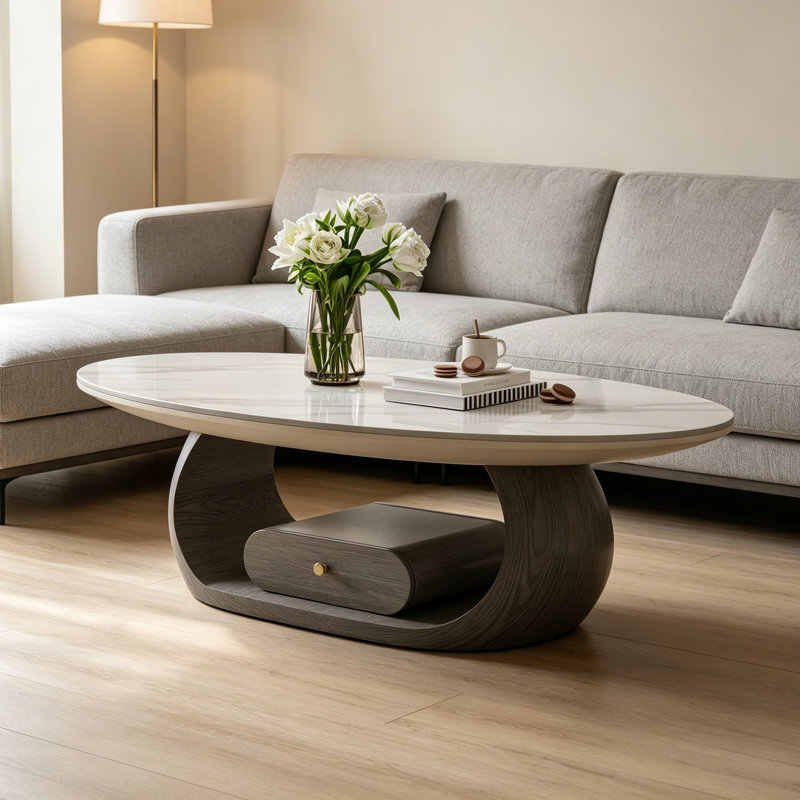 Table basse avec rangement Modern Rock, H 15,74 po x l 51,18 po x P 27,55 po, Gris / gris brunâtre