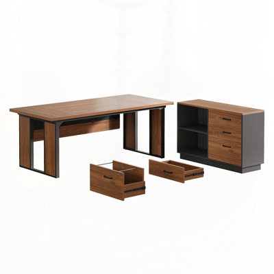 Bureau de direction en L de 63 po avec classeur de 47 po