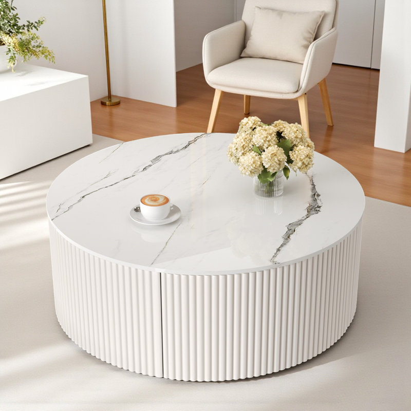Table basse ronde avec rangement, Blanc