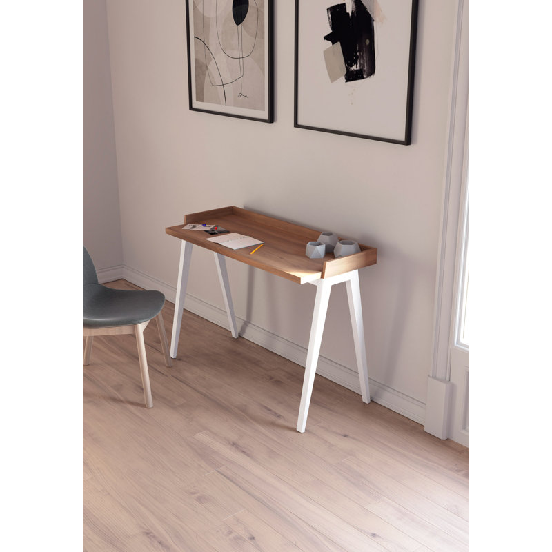 Mcraney Solid Wood Base Writing Desk, Walnut, White