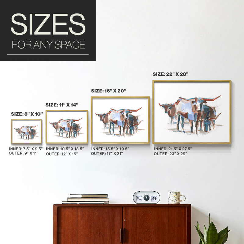 Modern Longhorns II - reproduction encadrée - réarmable, H 16 po x l 20 po, Doré