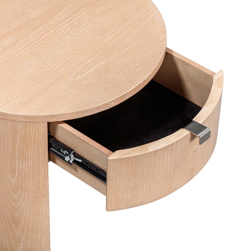 Marlow Natural Wood Round Nightstand, Natural Wood