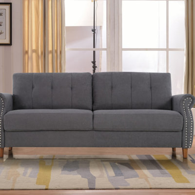 Transitional Button Tufted 2-seater Loveseat Sofa, Rolled Arm With Nailhead Trim Upholstered Couch, Solid Pine Frame & Round Rubber Legs For Living Room