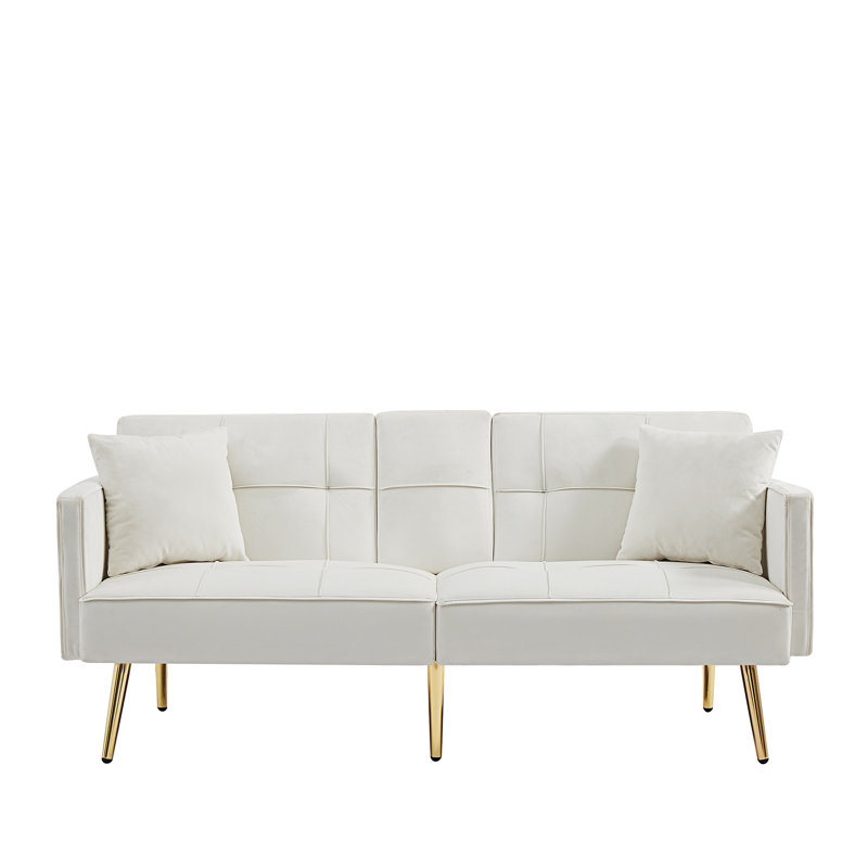 Canapé-lit à accoudoirs carrés 69,20 po Malesa, Velours blanc