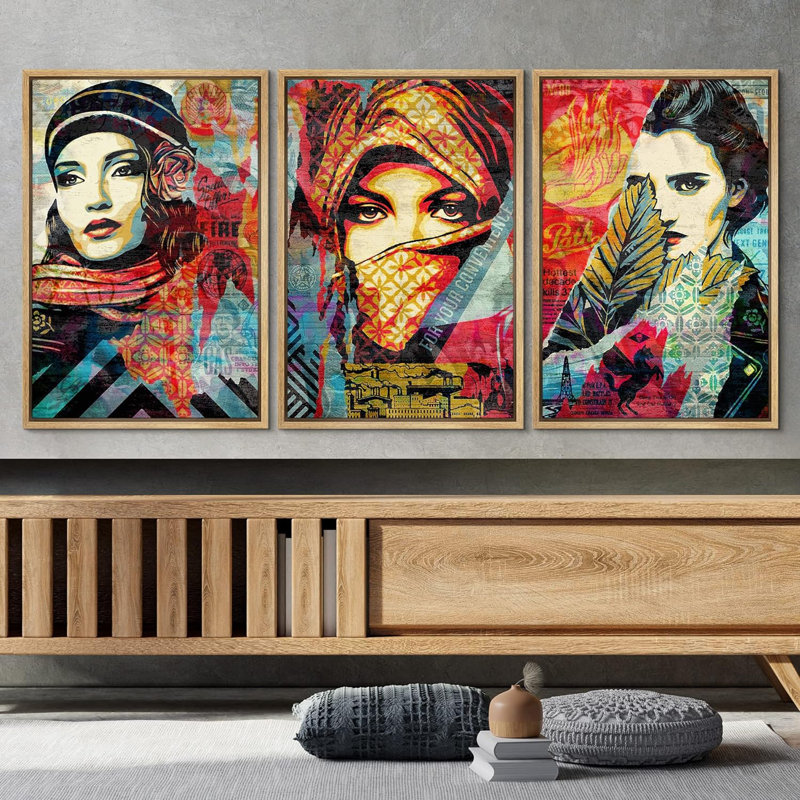 Peinture en aérosol, femmes du Moyen-Orient, graffiti et art urbain, art moderne coloré, portrait urbain, 3 pièces