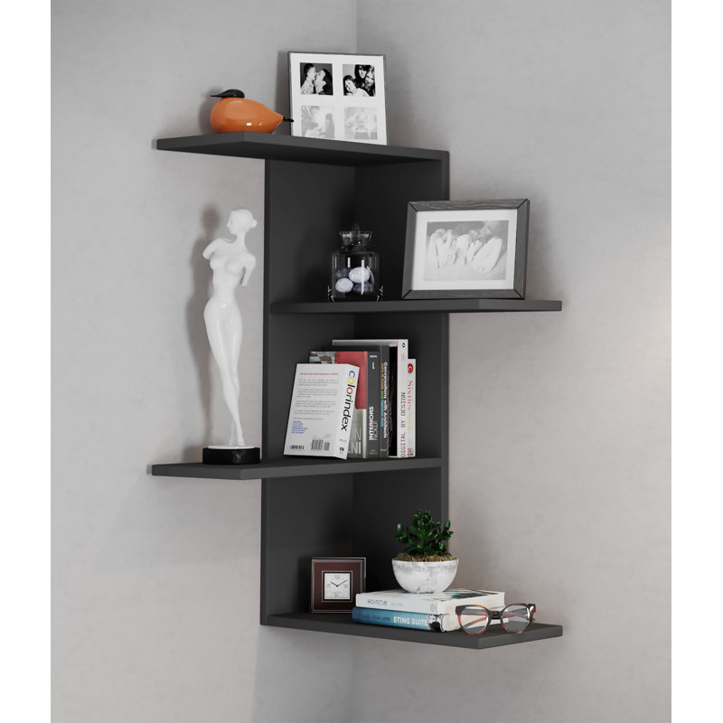 Seleste 77cm H x 45cm W Floating Bookcase, Black