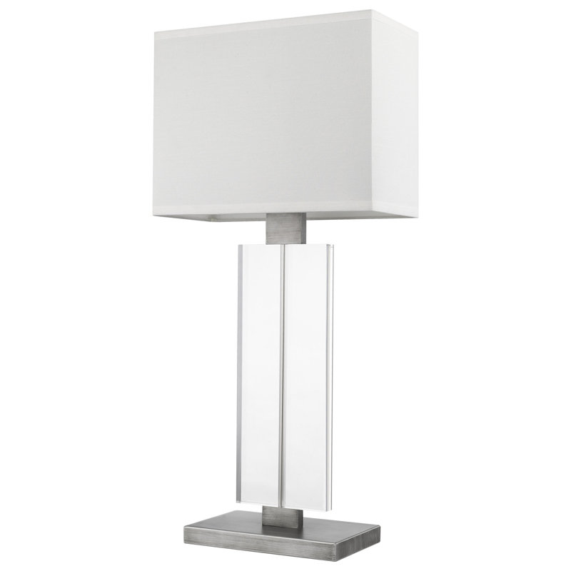 Lampe de table en étain patiné avec abat-jour shantung blanc cassé 1 lumière Shine