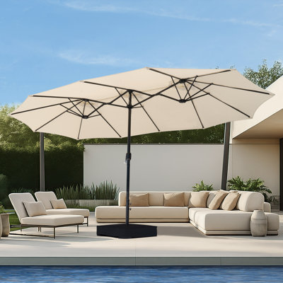 Parasol de patio double face avec base de parasol et 2 sacs de sable