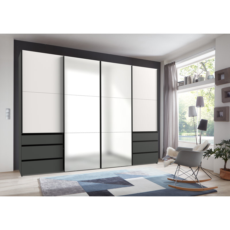 Guardino 4 Door Wardrobe, White/Graphite, 216cm H x 300cm W x 65cm D