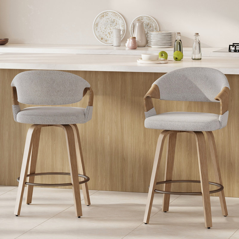 Tabouret de comptoir pivotant de style Mid-Century avec structure en bois cintré, Gris