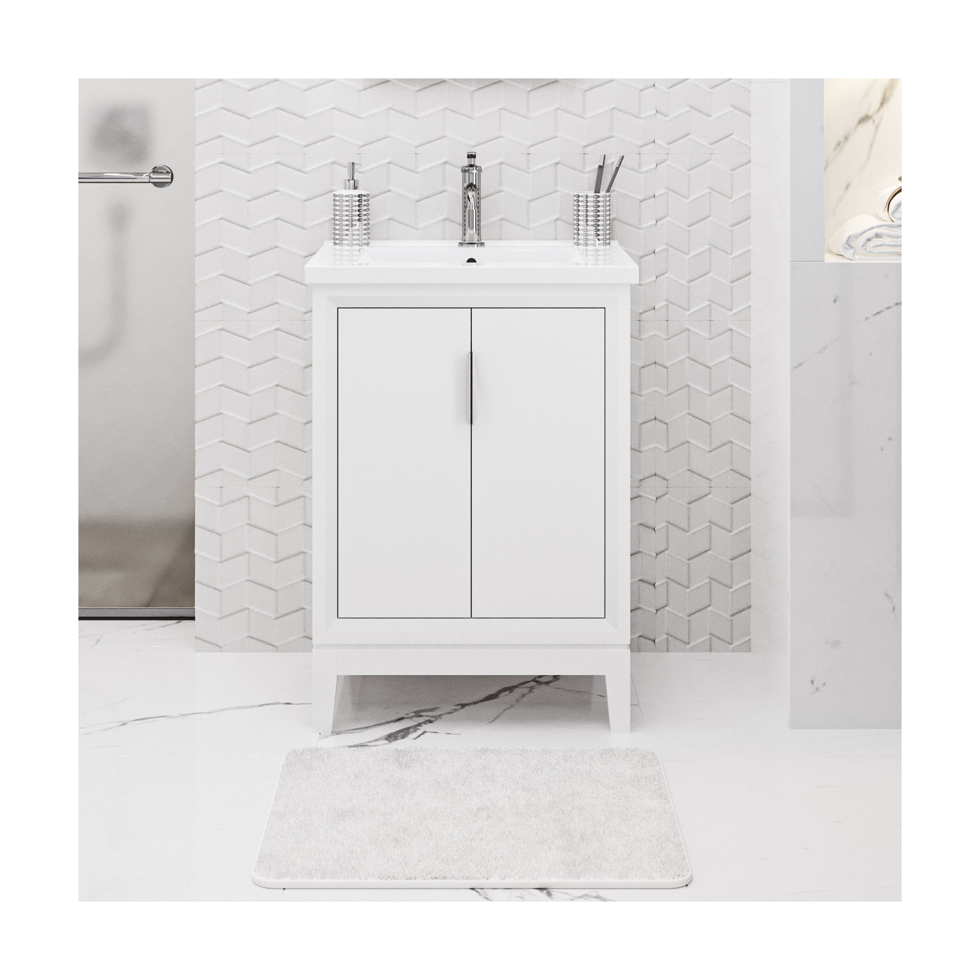 Finck 24.2'' Single Bathroom Vanity, Pure White, Silver