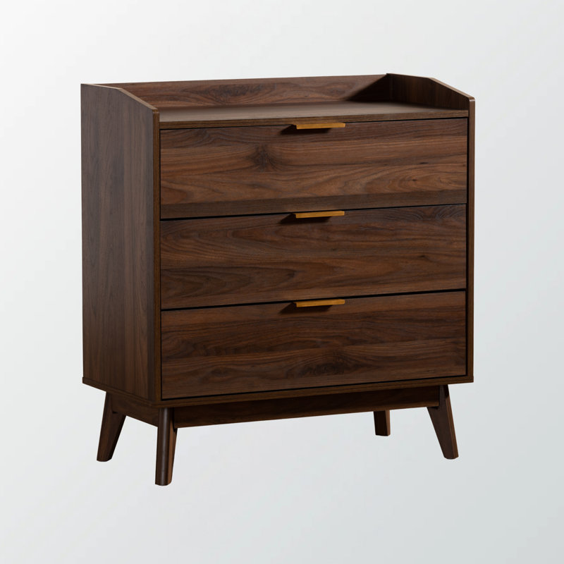 Commode en bois à 3 tiroirs Fallon au fini brun noyer, H 33,76 po x l 31,32 po x P 15,51 po