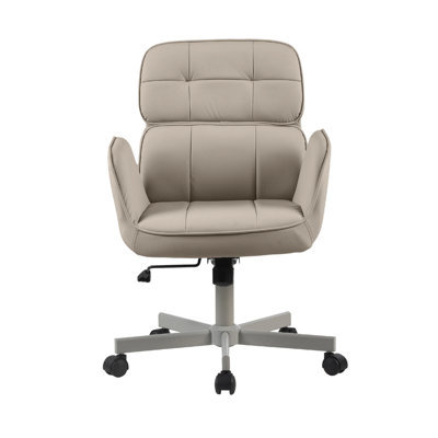 Cristy Swivel Vanity Chair With Back, Padded Arm Rest, Adjustable Height, Faux Leather, Comfy Foam Seat