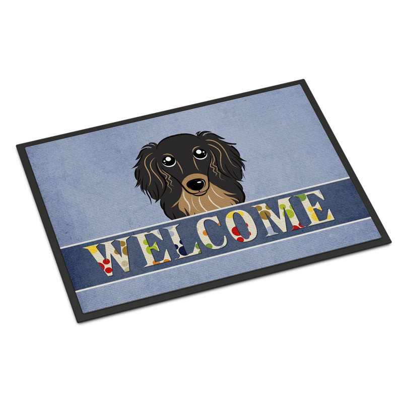 Tapis d'intérieur antidérapant Longhair Dachshund, Noir / brun clair, Rectangle 2 pi x 3 pi