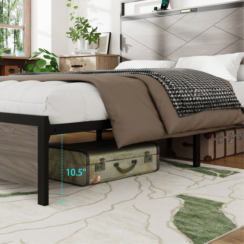 Bed Frame Queen Size, Platform Bed Frame With Storage LED Light Headboard And 2 USB, No Noise,No Spring Mattress Required And Simple Assembly Tools