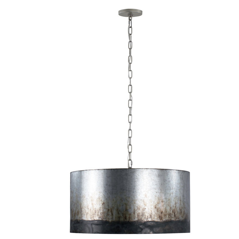 Luminaire suspendu tambour 4 lumières Cannery, Silver, Ombre Galvanized