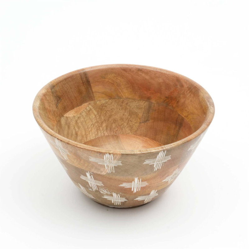 Bol en bois de manguier fabriqué à la main Kiyanne, polyvalent pour le service et la décoration, alliant élégance naturelle et chaleur.
