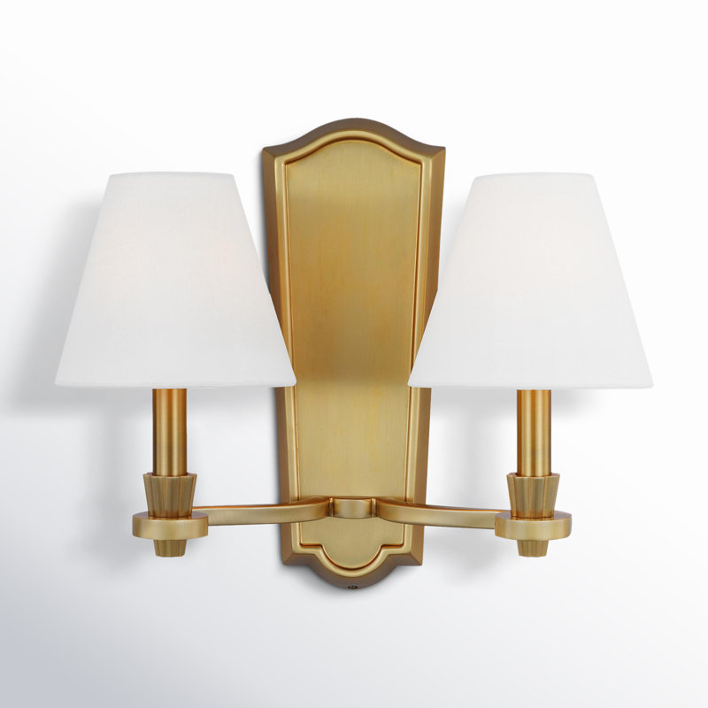 Elegant Burnished Brass Vanity Wall Sconce with Linen Shades