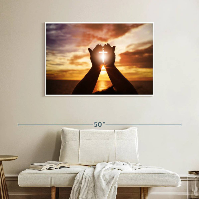 Croix de soleil brillante, Cadre flottant blanc, 40 po x 27 po