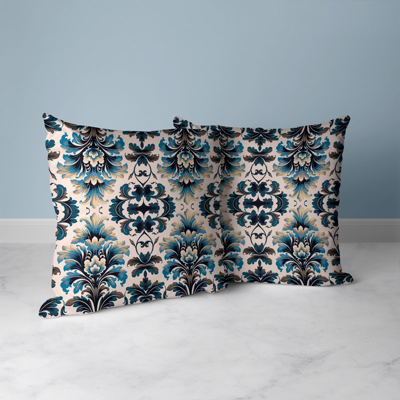 Green and Beige Faux Suede Damask Throw Pillow