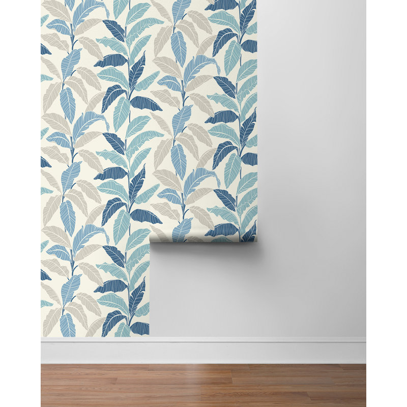 Tommy Bahama Leafy Palm 18' L x 20.5" W Peel and Stick Wallpaper Roll, Blue