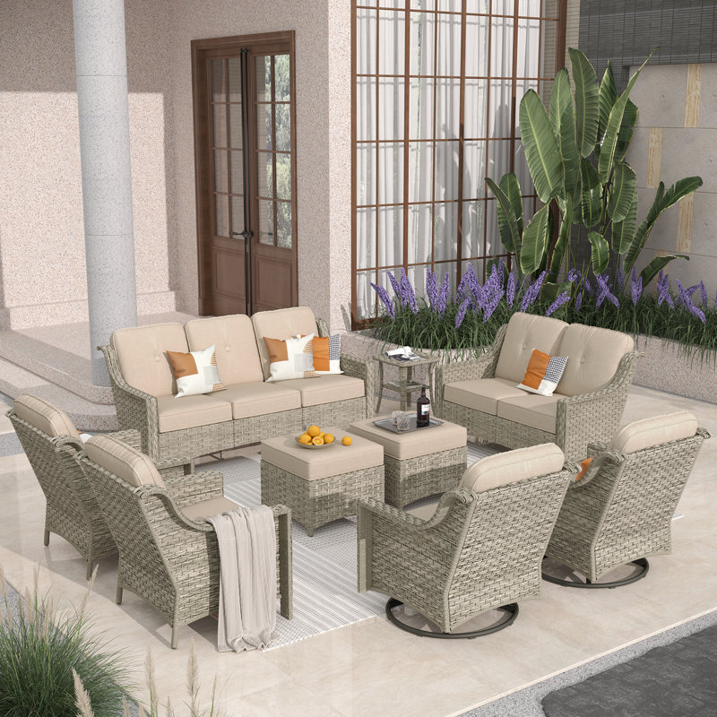 Porretto 9 - Person Patio Conversation Set with Cushions, Beige