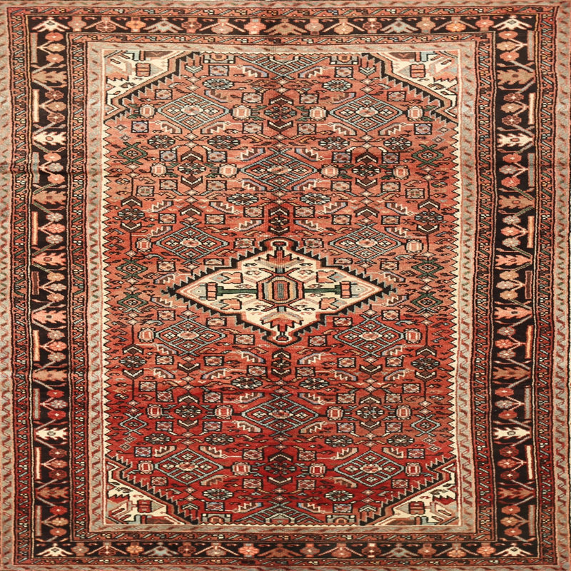 Tapis brun/noir/beige traditionnel, Carré 3 pi
