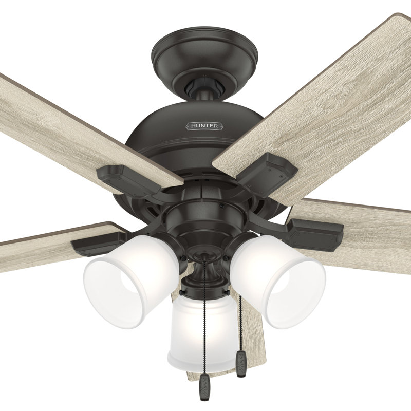 44" Crystal Peak 5 - Blade Ceiling Fan With Lights and Pull Chains, Noble Bronze