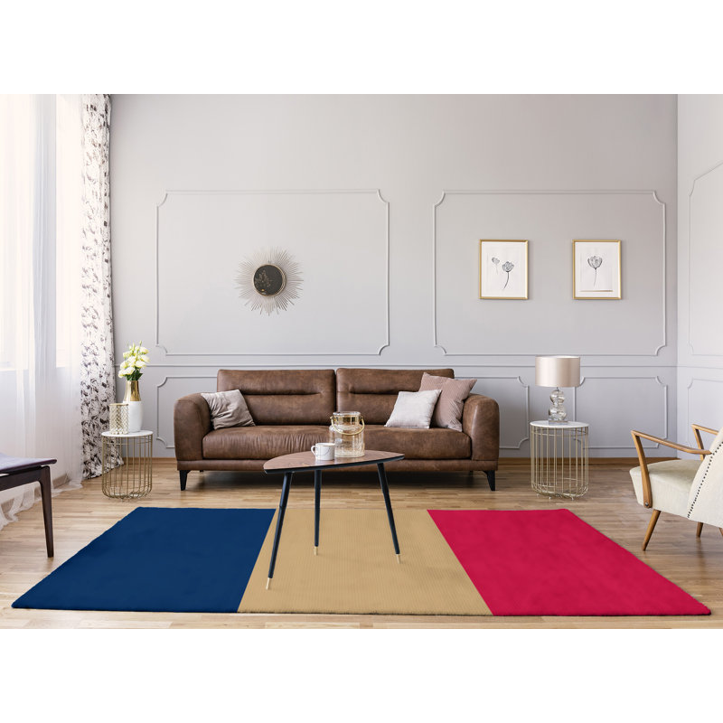 Tapis bleu marine/or kasota/rouge écarlate tissé à plat Minnesota, Rectangle 9 pi x 12 pi