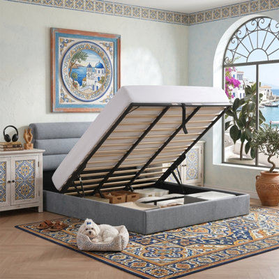 Lit plateforme tapissier avec rangement relevable