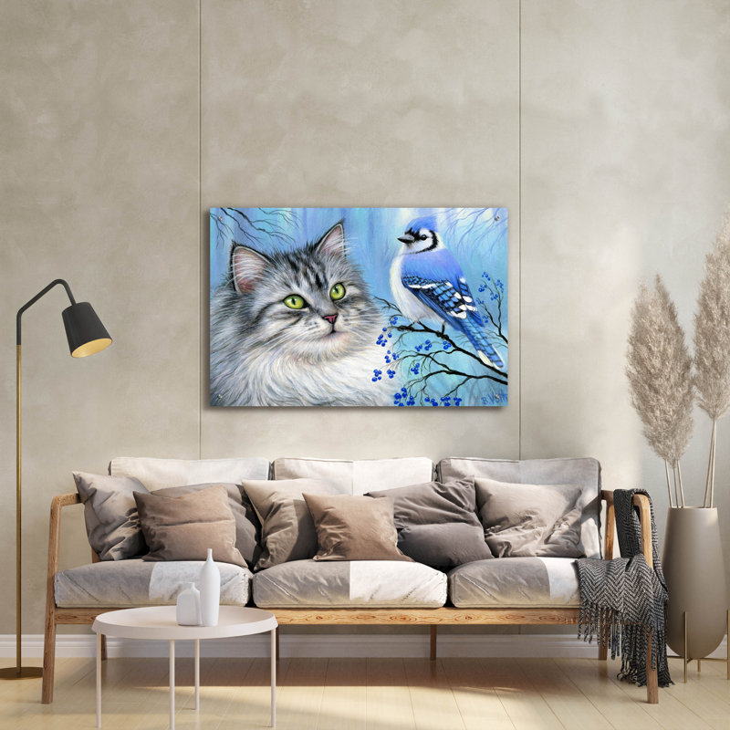 «Blue Winter Friend3» par Bridget Voth, art mural en verre acrylique, 36 po x 24 po