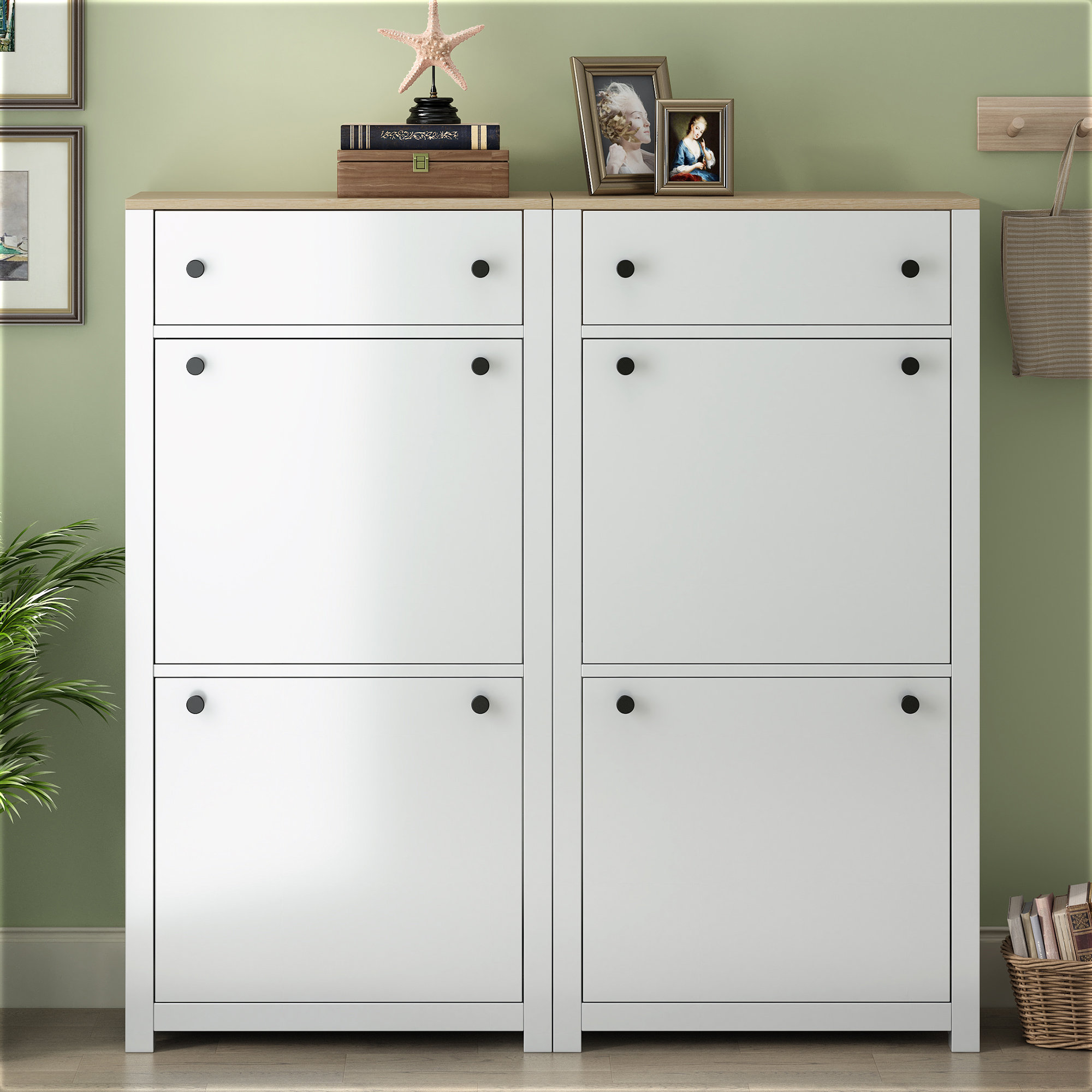 12 Pair Shoe Storage Cabinet Orren Ellis Finish: White