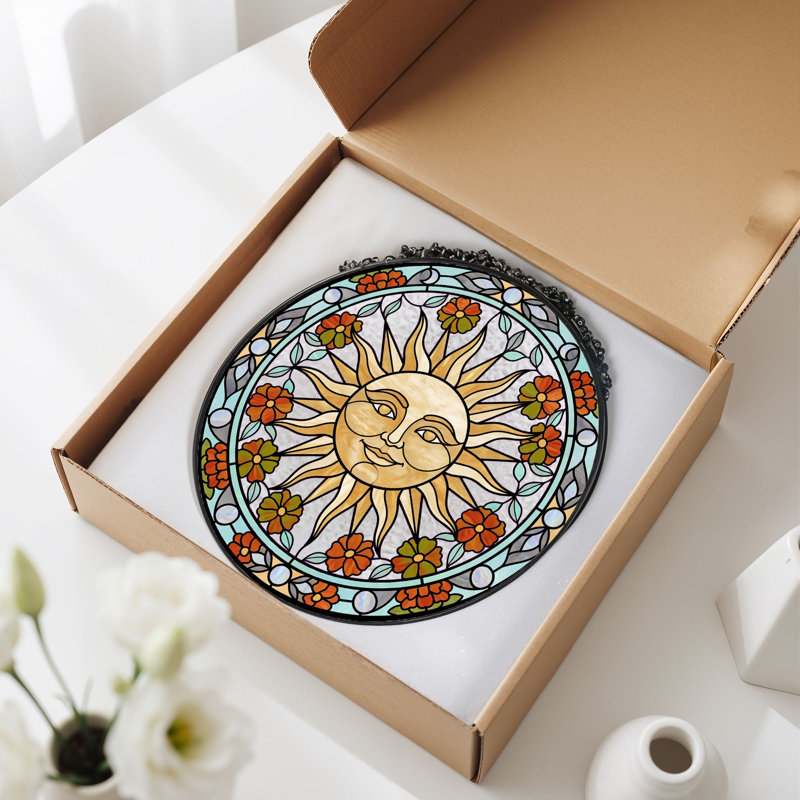 Panneau de vitrail Sun Face H 12 po, H 12 po