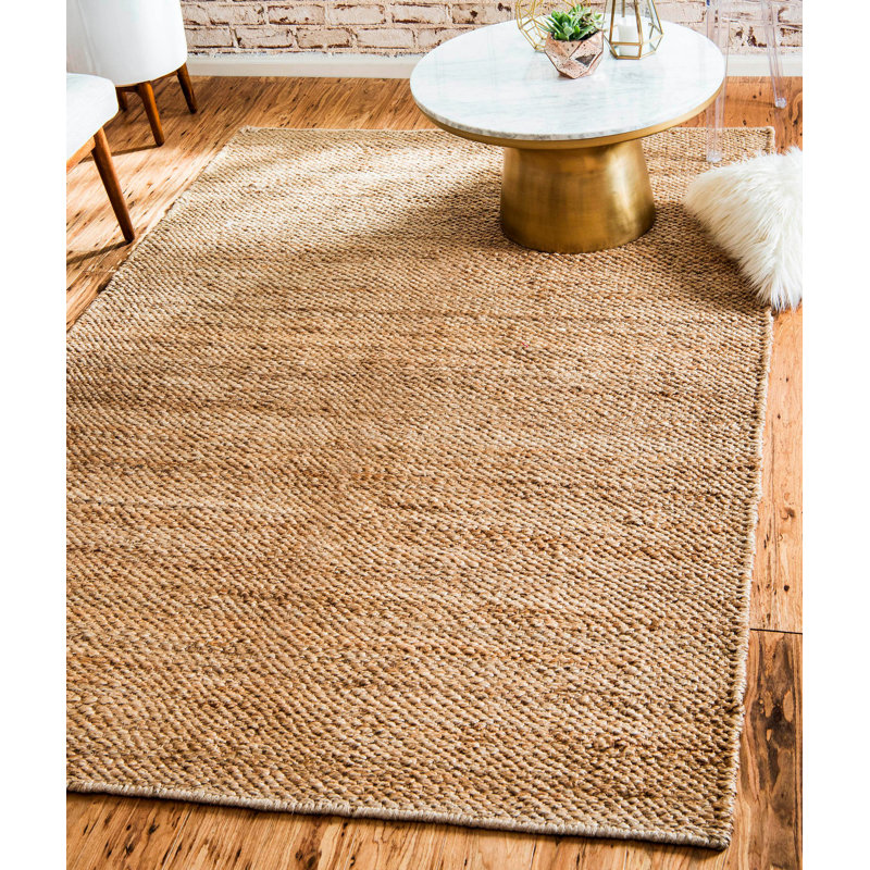 Hand Woven Jute Carpet (6.6 x 9.5 ft), Natural Color, 100% Jute, Pile Height: 0.04 in | Non-Slip Underside, Vacuum Safe | Perfect for Living Room, Bedroom & Dining Area, Eco-Friendly & Durable Design