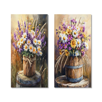 Wildflower Breeze Farmhouse Bouquet I - Jardin jaune, ensemble d'art mural en métal 2 impressions