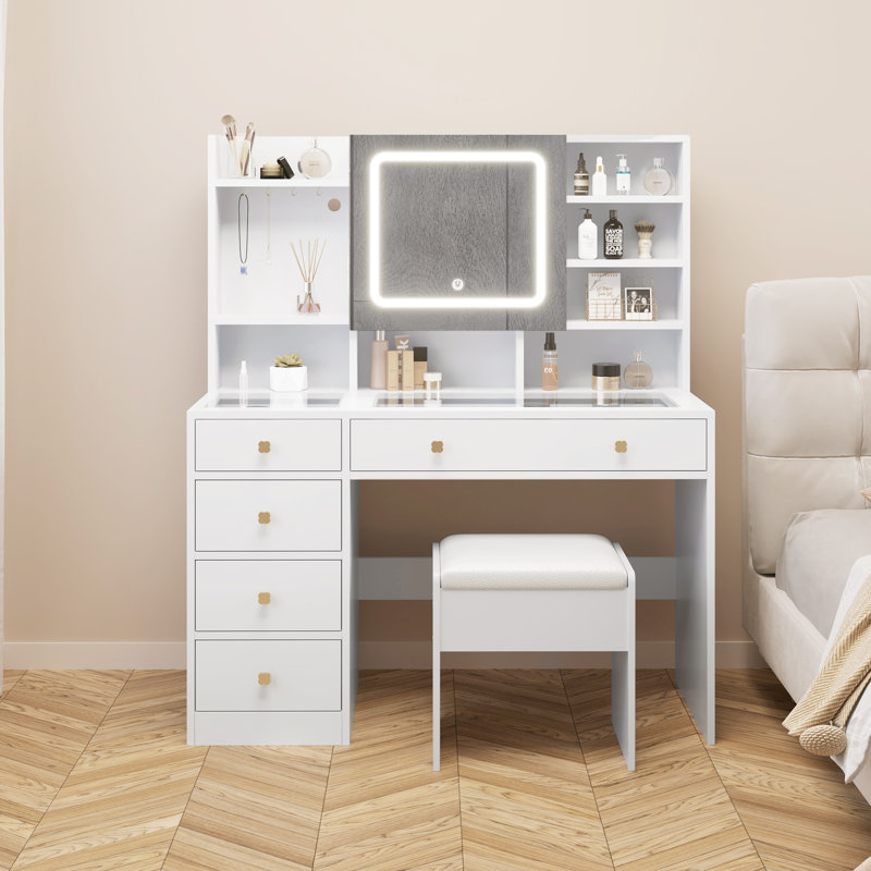 Ensemble de tabouret de coiffeuse Bohuslava, Blanc