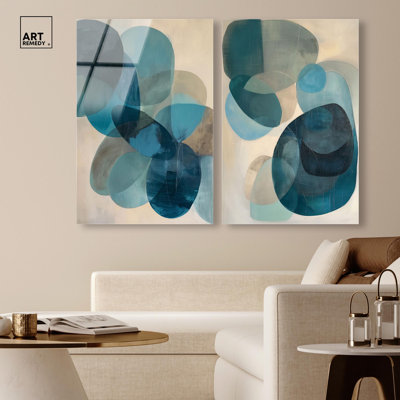 Décoration de salon dorée à motif acrylique duo japonais Harmandi par Art Remedy, prête à être suspendue, 24 x 36
