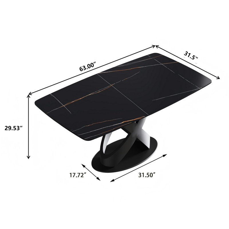 Table de salle à manger Sesteded, Noir, Noir, H 29,53 po x L 63 po x l 31,5 po