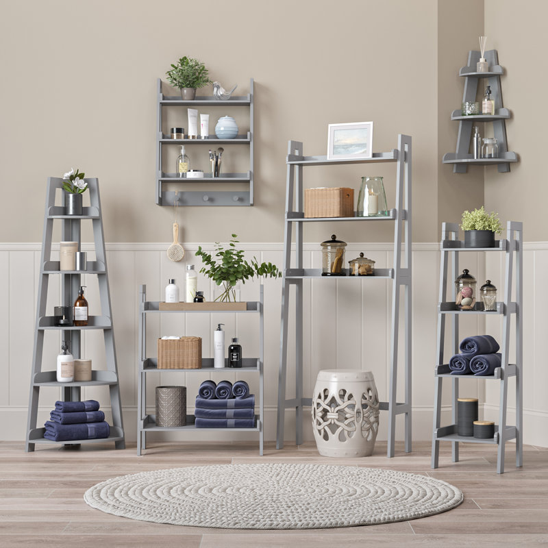 RiverRidge Amery 5-Tier Tall Corner Ladder Shelf Tower with Display Shelf and Corner Storage for Bathroom, Living Room, Office