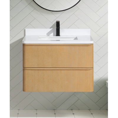 Bueche 30" Single Floating Bathroom Vanity With Engineered Quartz Top
