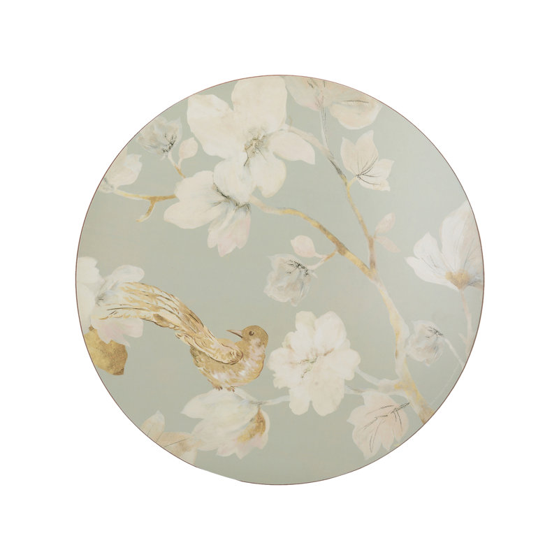 Duck Egg Floral Lacquered With Cork Backing Floral Round Placemat