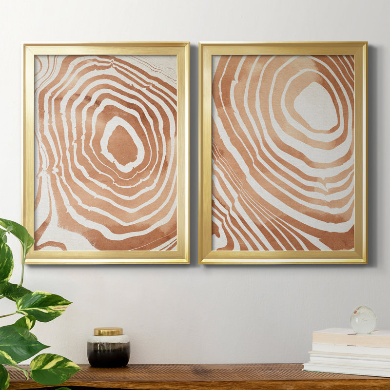 Reproduction encadrée de qualité supérieure «Wood Grain Suminagashi III» - prête à être accrochée, Or