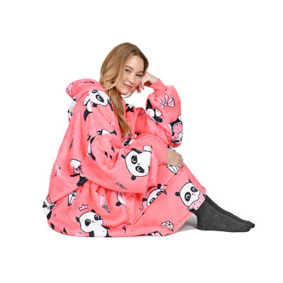 Panda Oversized Wearable Warm Blanket Hoodie Sweatshirt Pullover with Pocket for Women,Holiday Gift