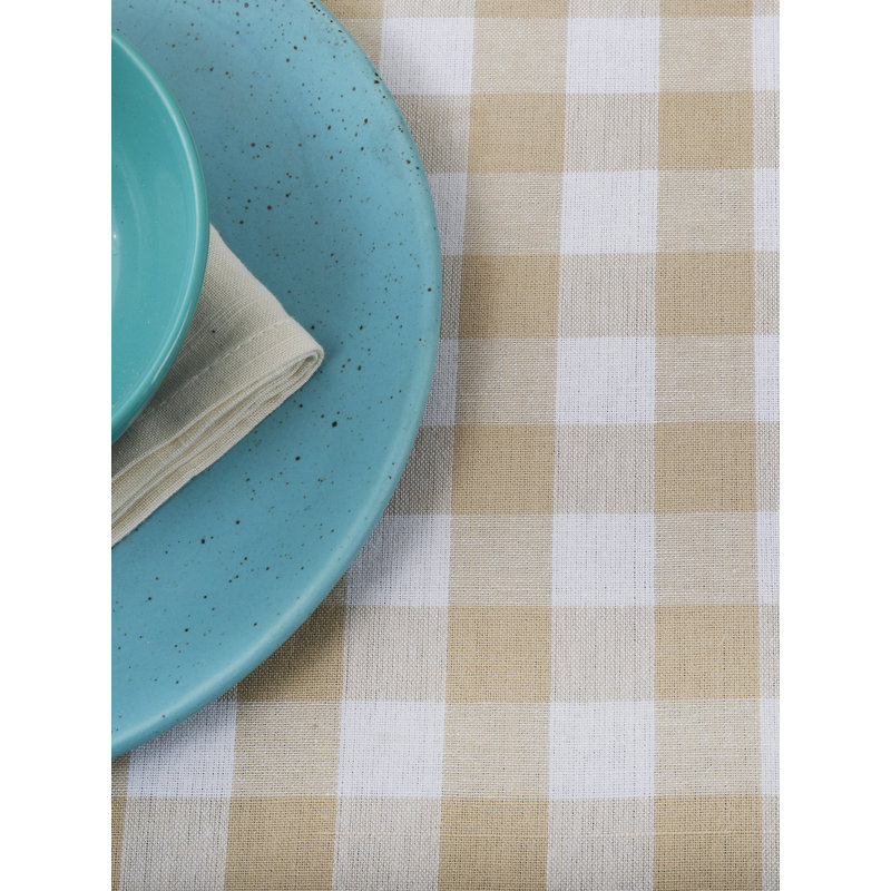 Alicio Gingham 100% Cotton Table Runner, Beige/White, 16" X 72"